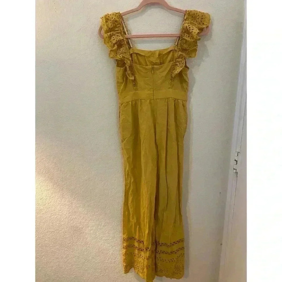 Madewell Mustard Yellow Eyelet Frilled Strap Jumpsuit Size 00 - Picture 3 of 10